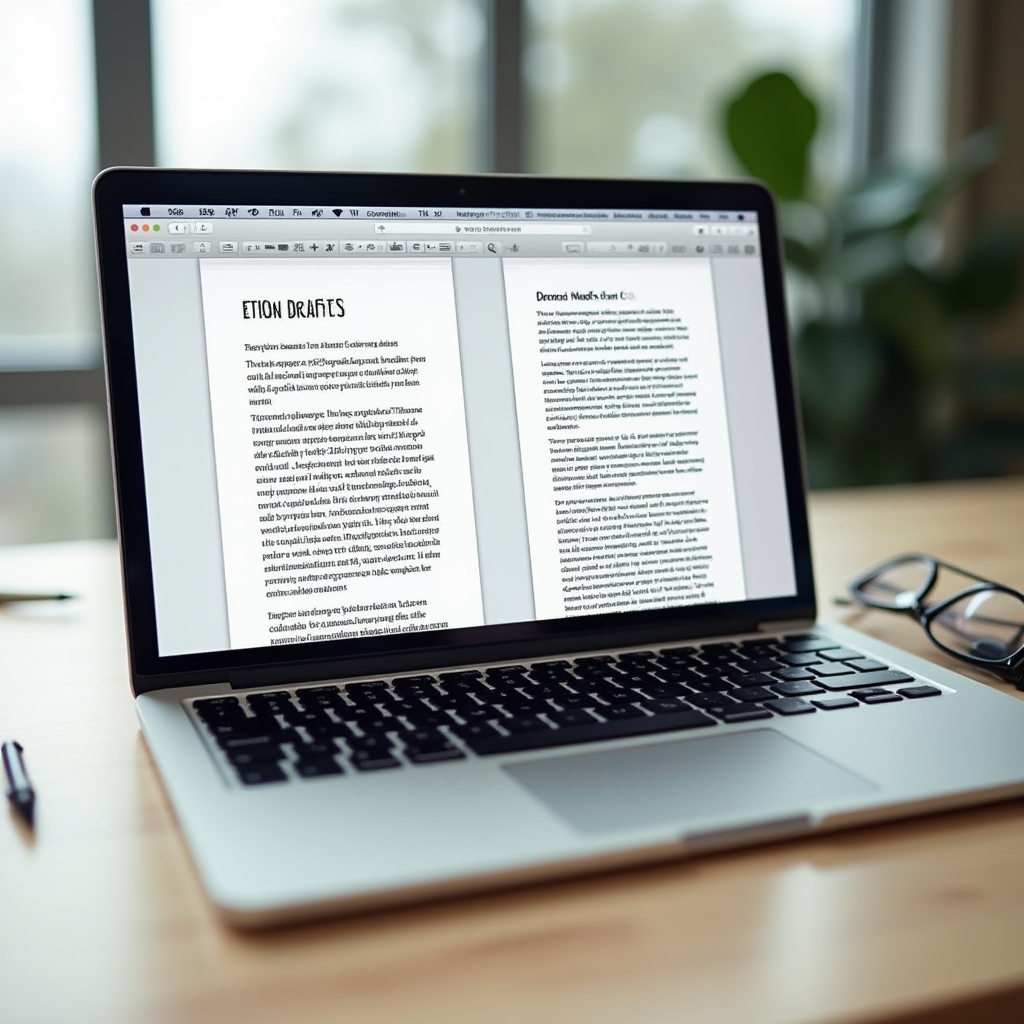 Split screen comparison of a cluttered email draft and a clean, shortened version on a laptop screen